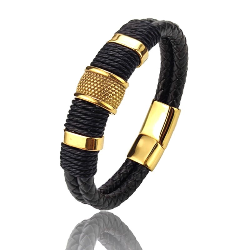 Bracelet Homme Luxe En Cuir Véritable Multicouche Vintage Et Punk Style - Bijoux De Lune