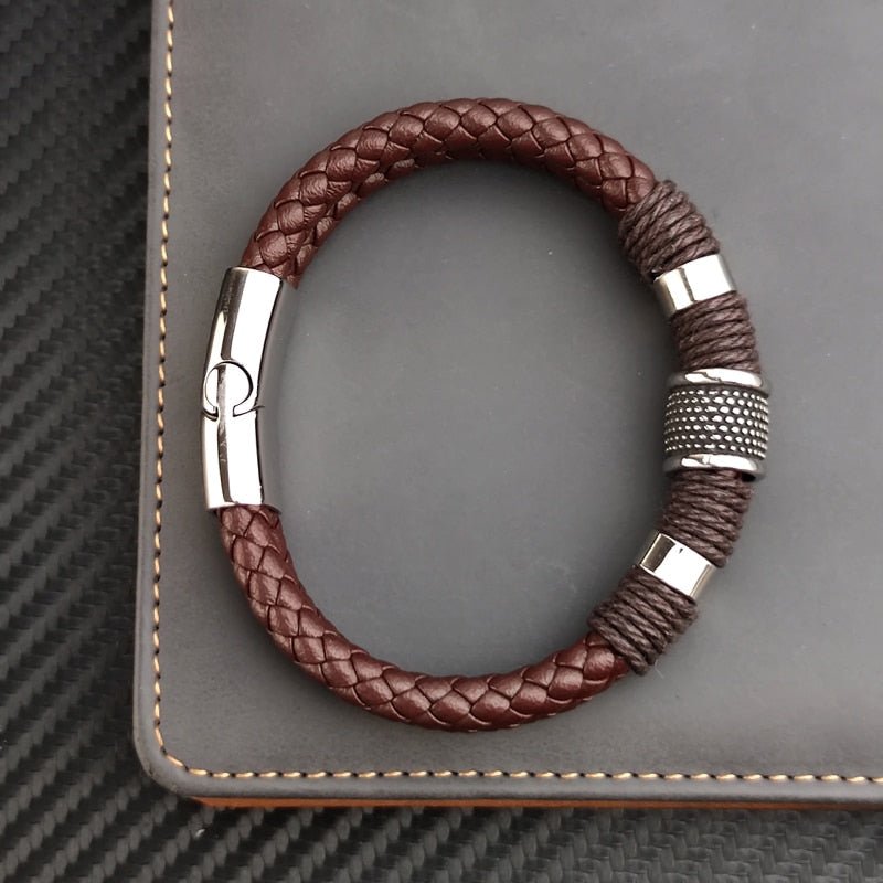 Bracelet Homme Luxe En Cuir Véritable Multicouche Vintage Et Punk Style - Bijoux De Lune