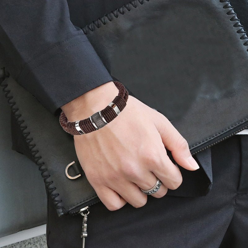 Bracelet Homme Luxe En Cuir Véritable Multicouche Vintage Et Punk Style - Bijoux De Lune