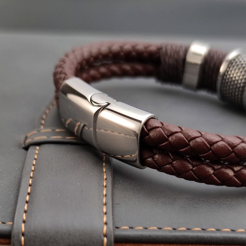 Bracelet Homme Luxe En Cuir Véritable Multicouche Vintage Et Punk Style - Bijoux De Lune