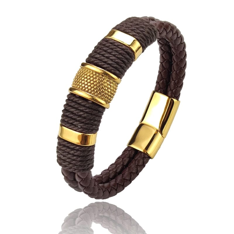Bracelet Homme Luxe En Cuir Véritable Multicouche Vintage Et Punk Style - Bijoux De Lune