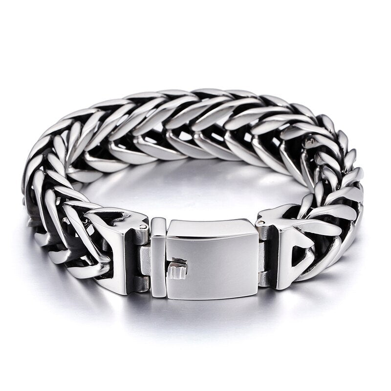 Bracelet Homme Luxe En Forme De V En Acier Inoxydable De 17mm De Large - Bijoux De Lune