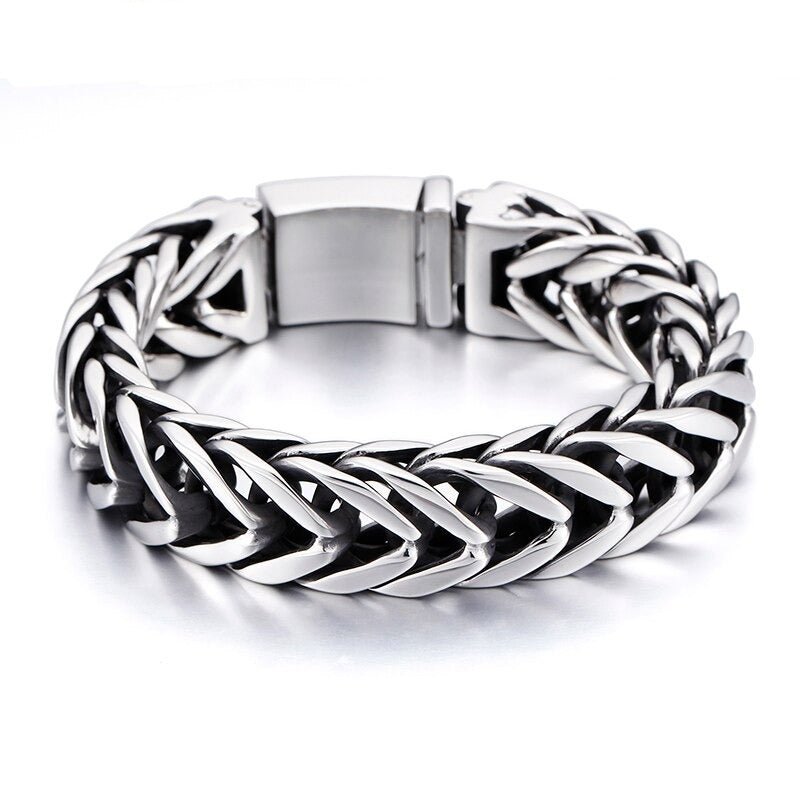 Bracelet Homme Luxe En Forme De V En Acier Inoxydable De 17mm De Large - Bijoux De Lune