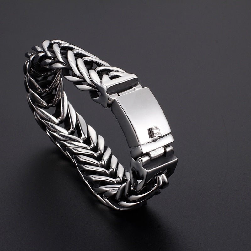 Bracelet Homme Luxe En Forme De V En Acier Inoxydable De 17mm De Large - Bijoux De Lune
