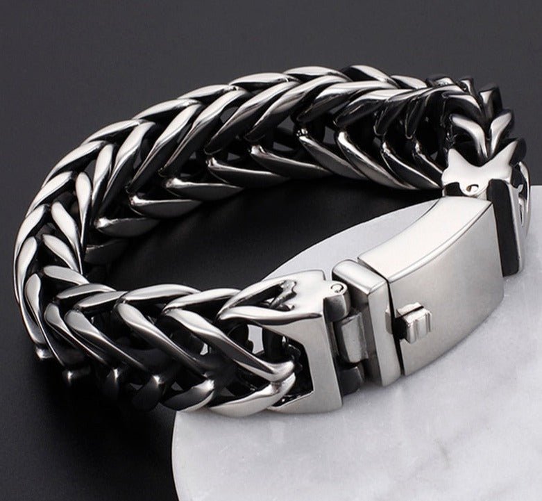 Bracelet Homme Luxe En Forme De V En Acier Inoxydable De 17mm De Large - Bijoux De Lune