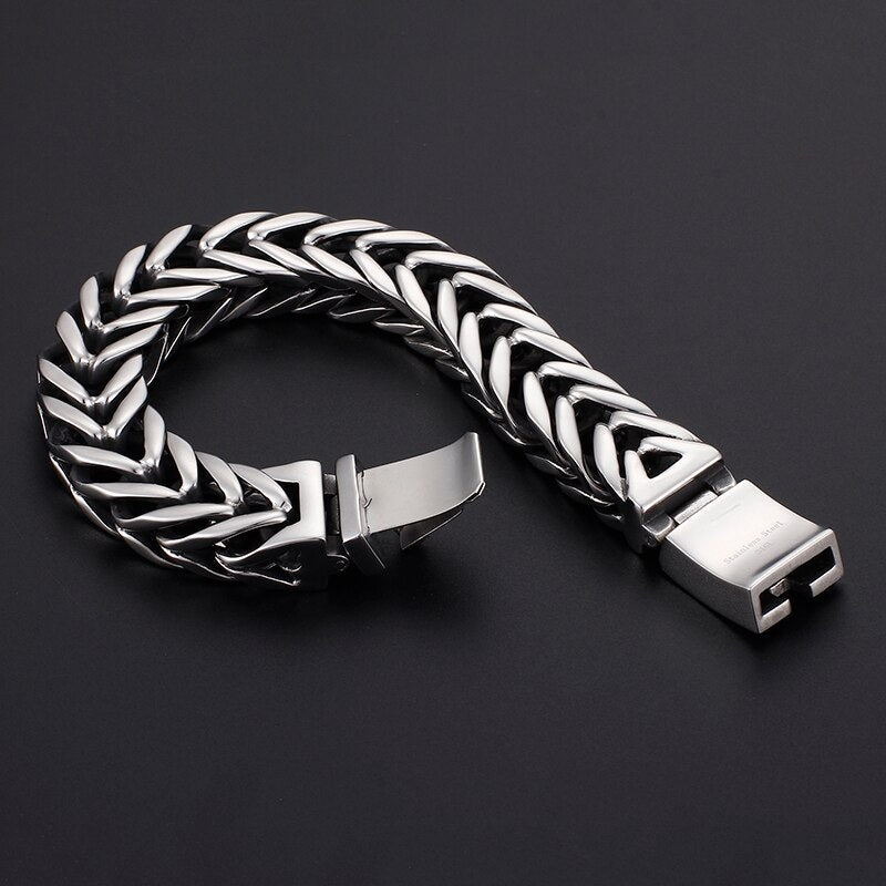 Bracelet Homme Luxe En Forme De V En Acier Inoxydable De 17mm De Large - Bijoux De Lune
