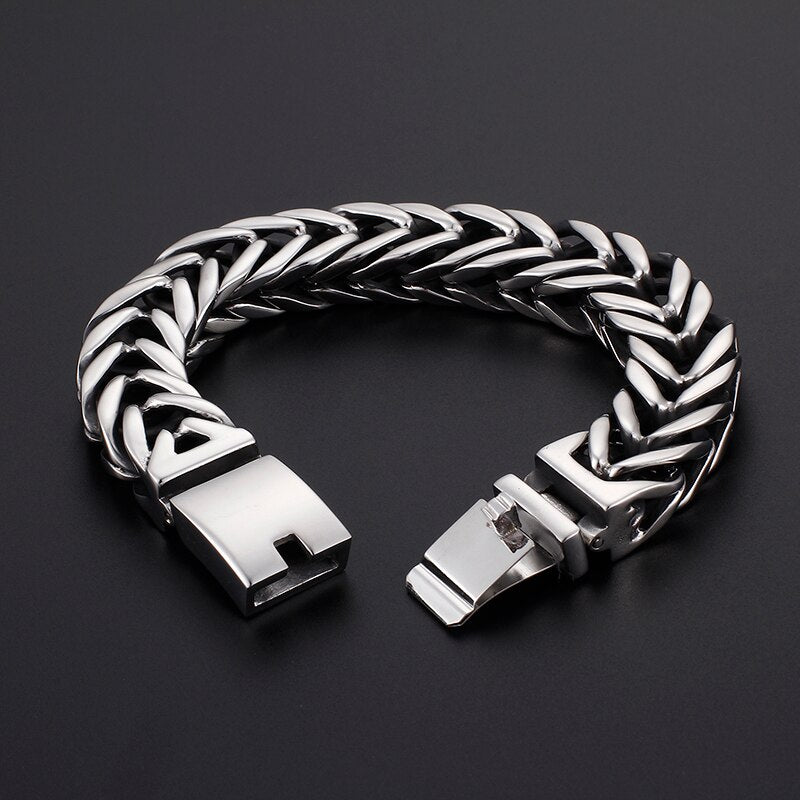Bracelet Homme Luxe En Forme De V En Acier Inoxydable De 17mm De Large - Bijoux De Lune