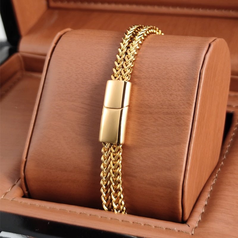 Bracelet Homme Luxe Gourmette En Acier Inoxydable à Maillons Cubains En Or, Argent Et Noir - Bijoux De Lune