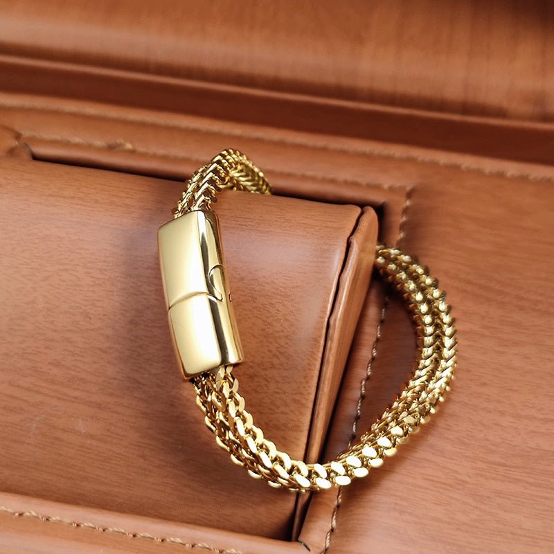 Bracelet Homme Luxe Gourmette En Acier Inoxydable à Maillons Cubains En Or, Argent Et Noir - Bijoux De Lune