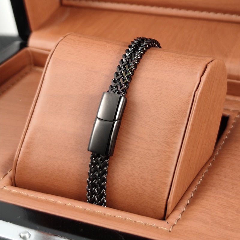 Bracelet Homme Luxe Gourmette En Acier Inoxydable à Maillons Cubains En Or, Argent Et Noir - Bijoux De Lune