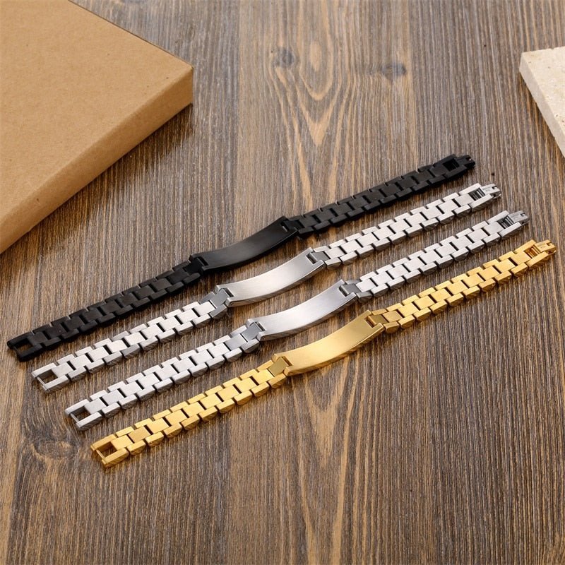 Bracelet Homme Personnalisé Chaîne à Maillons De Gravé Avec Nom - Bijoux De Lune