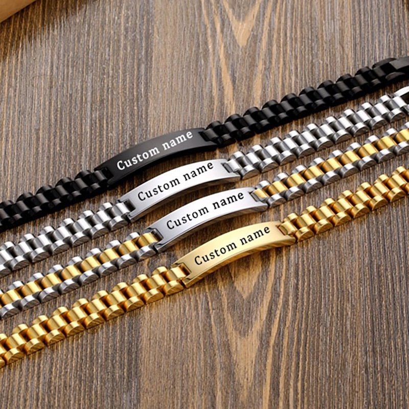 Bracelet Homme Personnalisé Chaîne à Maillons De Gravé Avec Nom - Bijoux De Lune