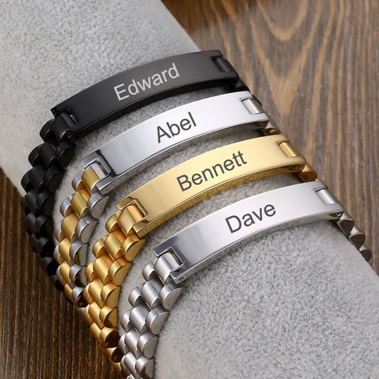 Bracelet Homme Personnalisé Chaîne à Maillons De Gravé Avec Nom - Bijoux De Lune