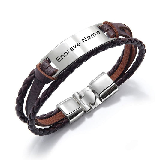 Bracelet Homme Personnalisé Cuir Tricoté - Bijoux De Lune