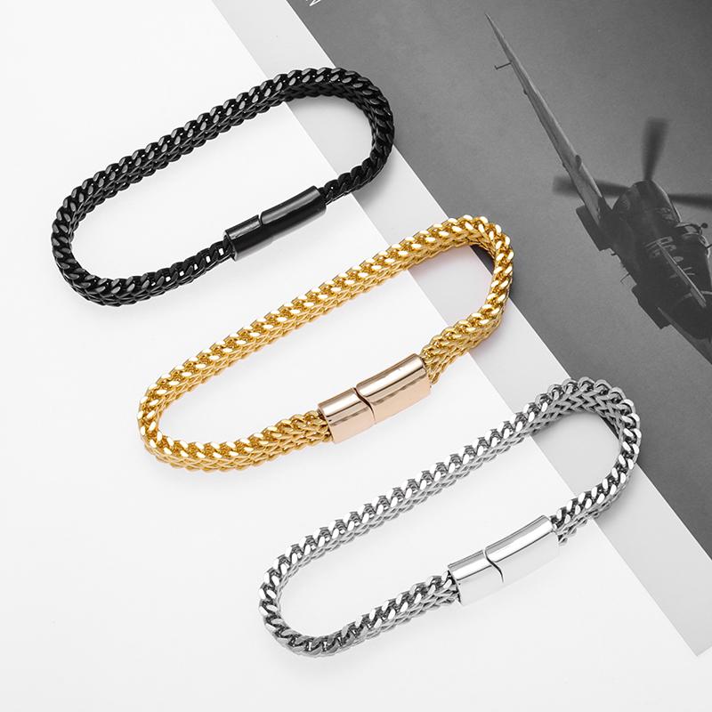 Bracelet Luxe Homme Tressé En Acier Inoxydable, Couleur Argent, Fermeture Magnétique - Bijoux De Lune