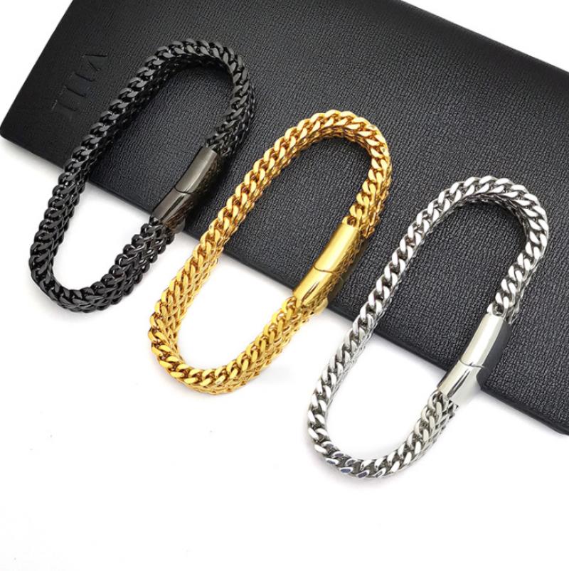 Bracelet Luxe Homme Tressé En Acier Inoxydable, Couleur Argent, Fermeture Magnétique - Bijoux De Lune