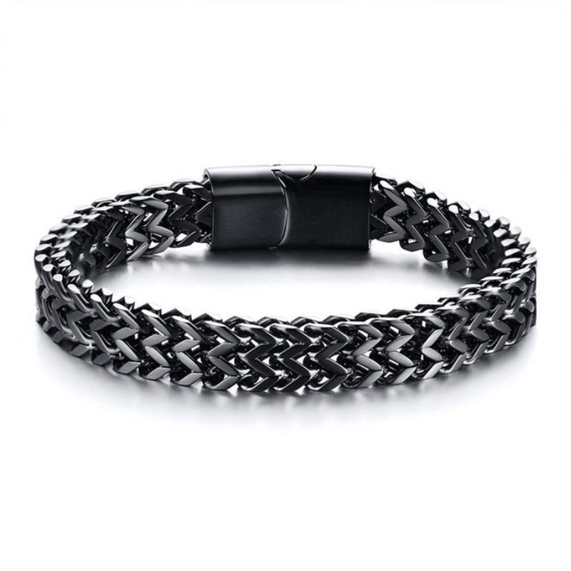 Bracelet Luxe Homme Tressé En Acier Inoxydable, Couleur Argent, Fermeture Magnétique - Bijoux De Lune