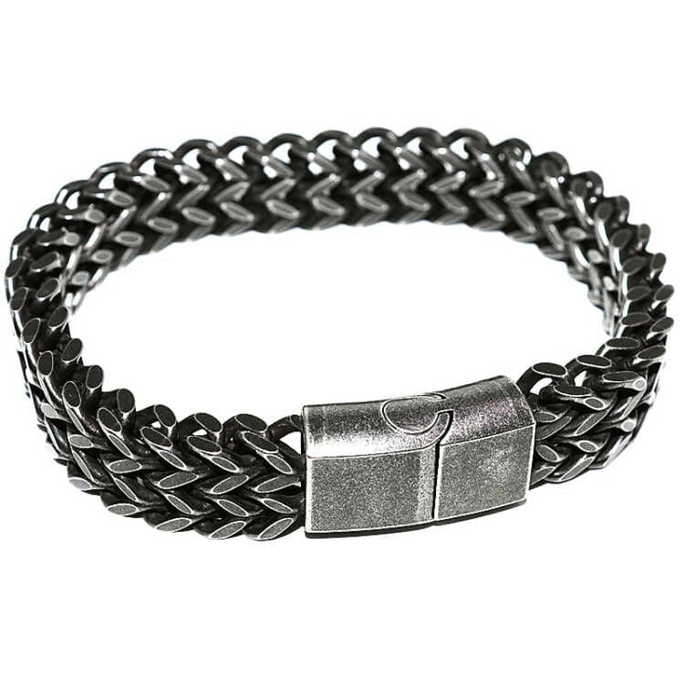 Bracelet Luxe Homme Tressé En Acier Inoxydable, Couleur Argent, Fermeture Magnétique - Bijoux De Lune