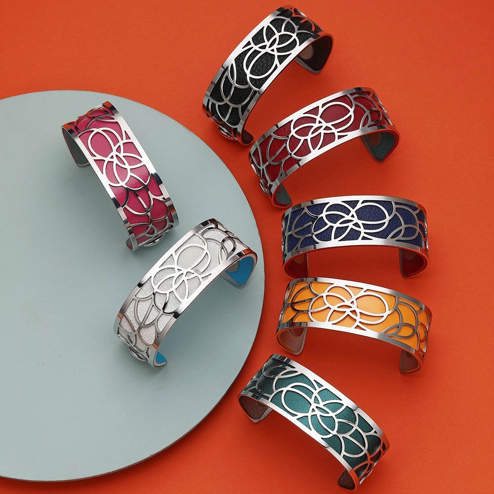 Bracelet Manchettes Femme à Motif Floral Multicolore Personnalisable 25mm - Bijoux De Lune