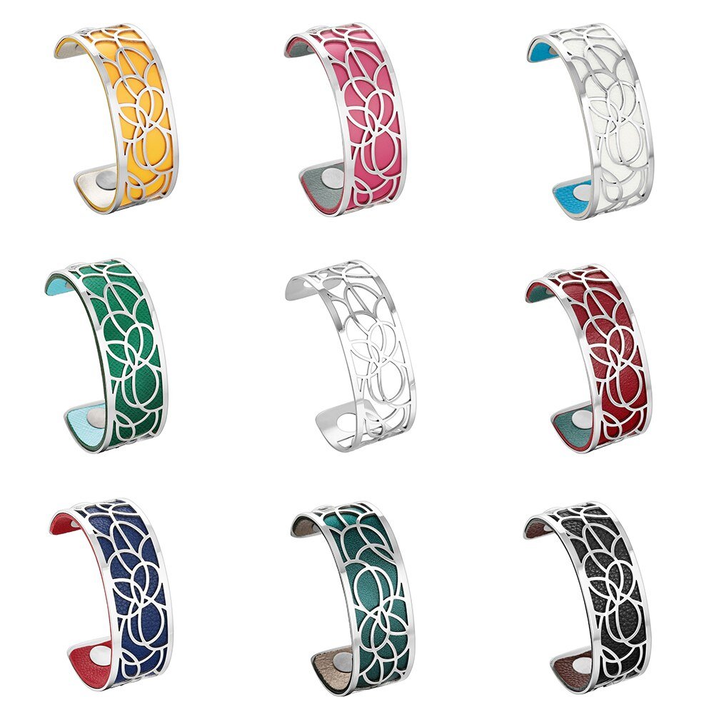 Bracelet Manchettes Femme à Motif Floral Multicolore Personnalisable 25mm - Bijoux De Lune