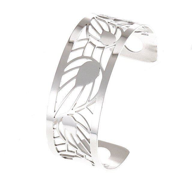 Bracelet Manchettes Femme En Acier à Motifs De Feuilles - Bijoux De Lune