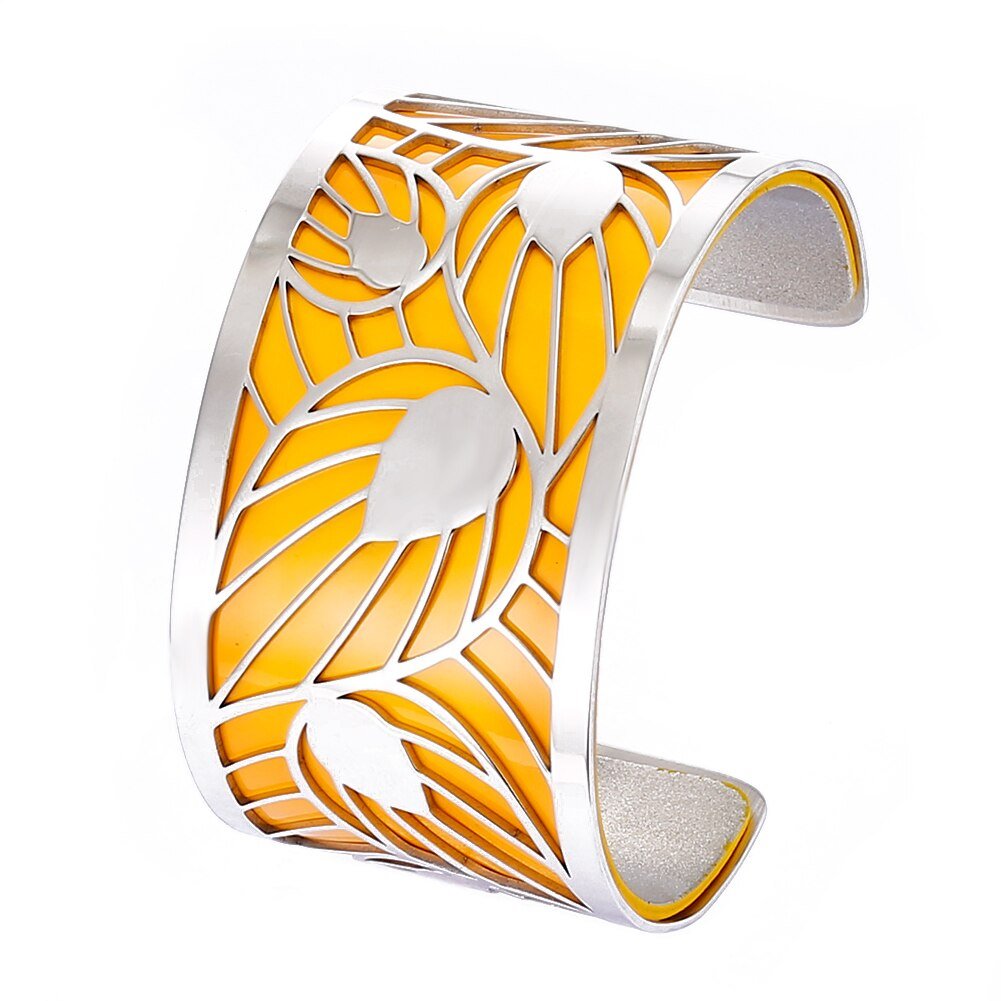 Bracelet Manchettes Femme En Acier à Motifs De Feuilles - Bijoux De Lune