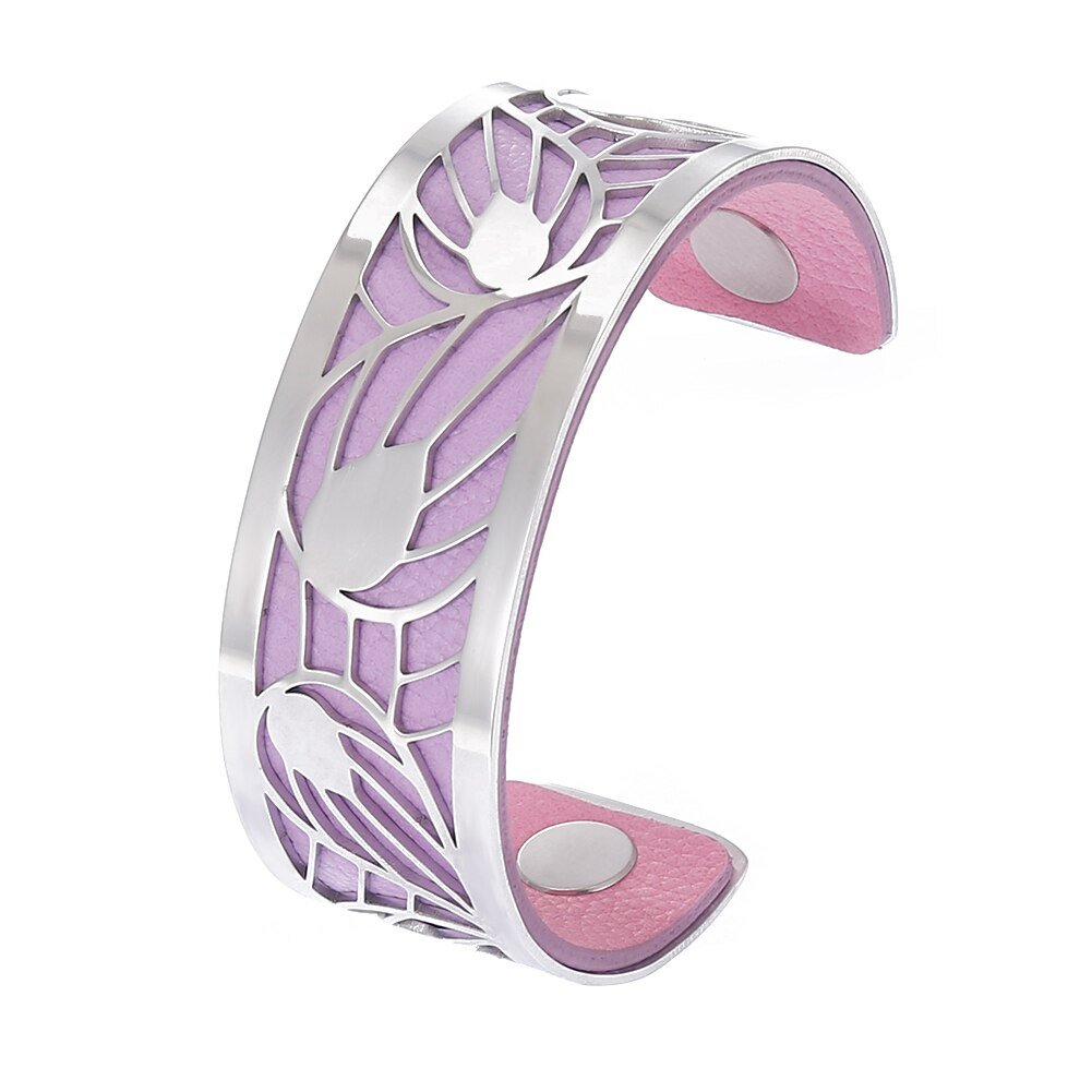 Bracelet Manchettes Femme En Acier à Motifs De Feuilles - Bijoux De Lune