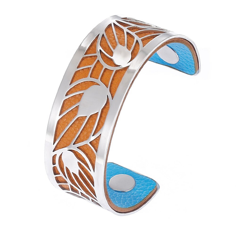 Bracelet Manchettes Femme En Acier à Motifs De Feuilles - Bijoux De Lune