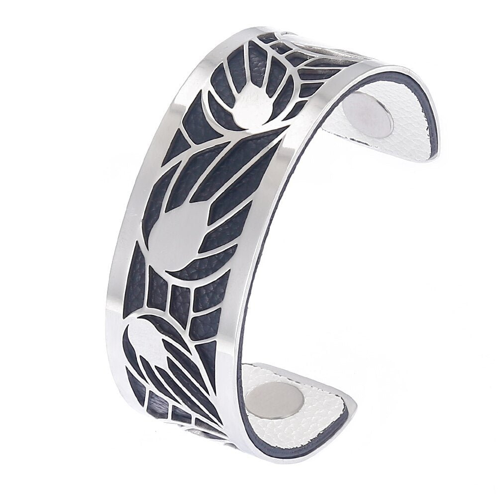 Bracelet Manchettes Femme En Acier à Motifs De Feuilles - Bijoux De Lune