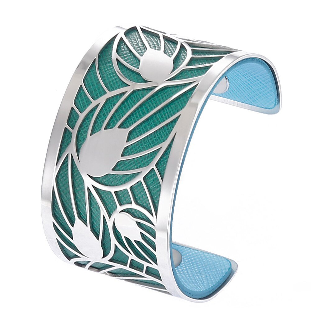 Bracelet Manchettes Femme En Acier à Motifs De Feuilles - Bijoux De Lune