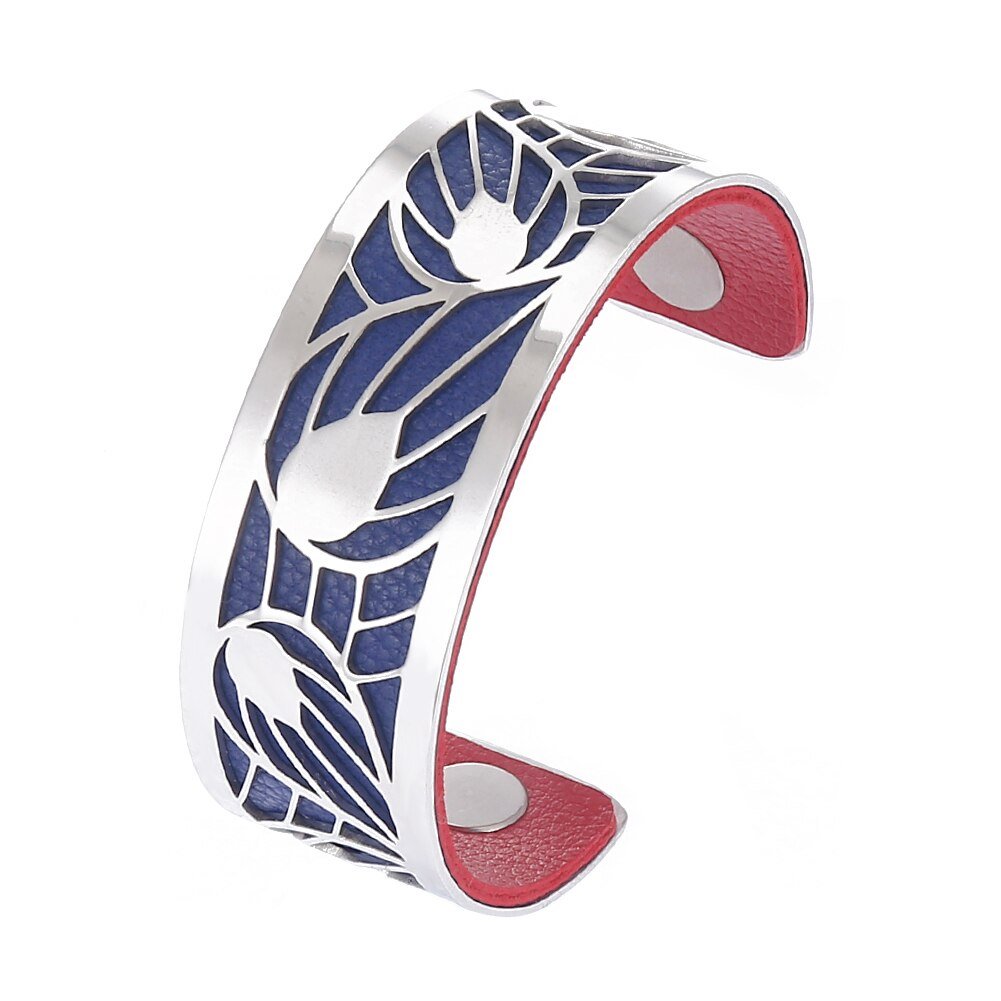 Bracelet Manchettes Femme En Acier à Motifs De Feuilles - Bijoux De Lune