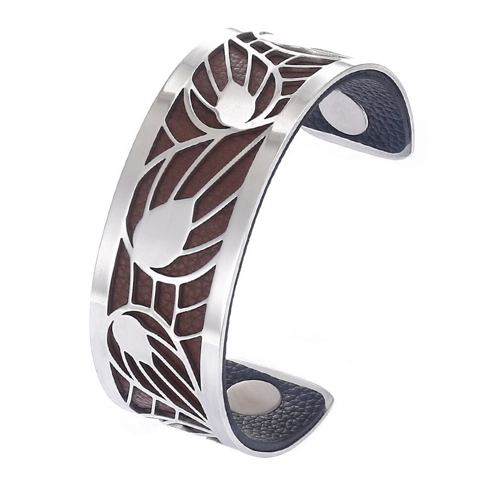 Bracelet Manchettes Femme En Acier à Motifs De Feuilles - Bijoux De Lune