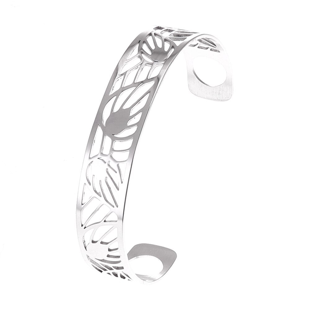 Bracelet Manchettes Femme En Acier à Motifs De Feuilles - Bijoux De Lune