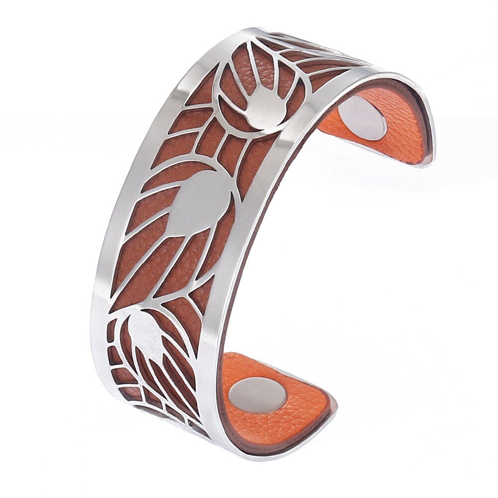 Bracelet Manchettes Femme En Acier à Motifs De Feuilles - Bijoux De Lune