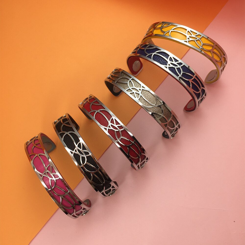 Bracelet Manchettes Femme Motif Floral Multicolore Personnalisable 14mm - Bijoux De Lune