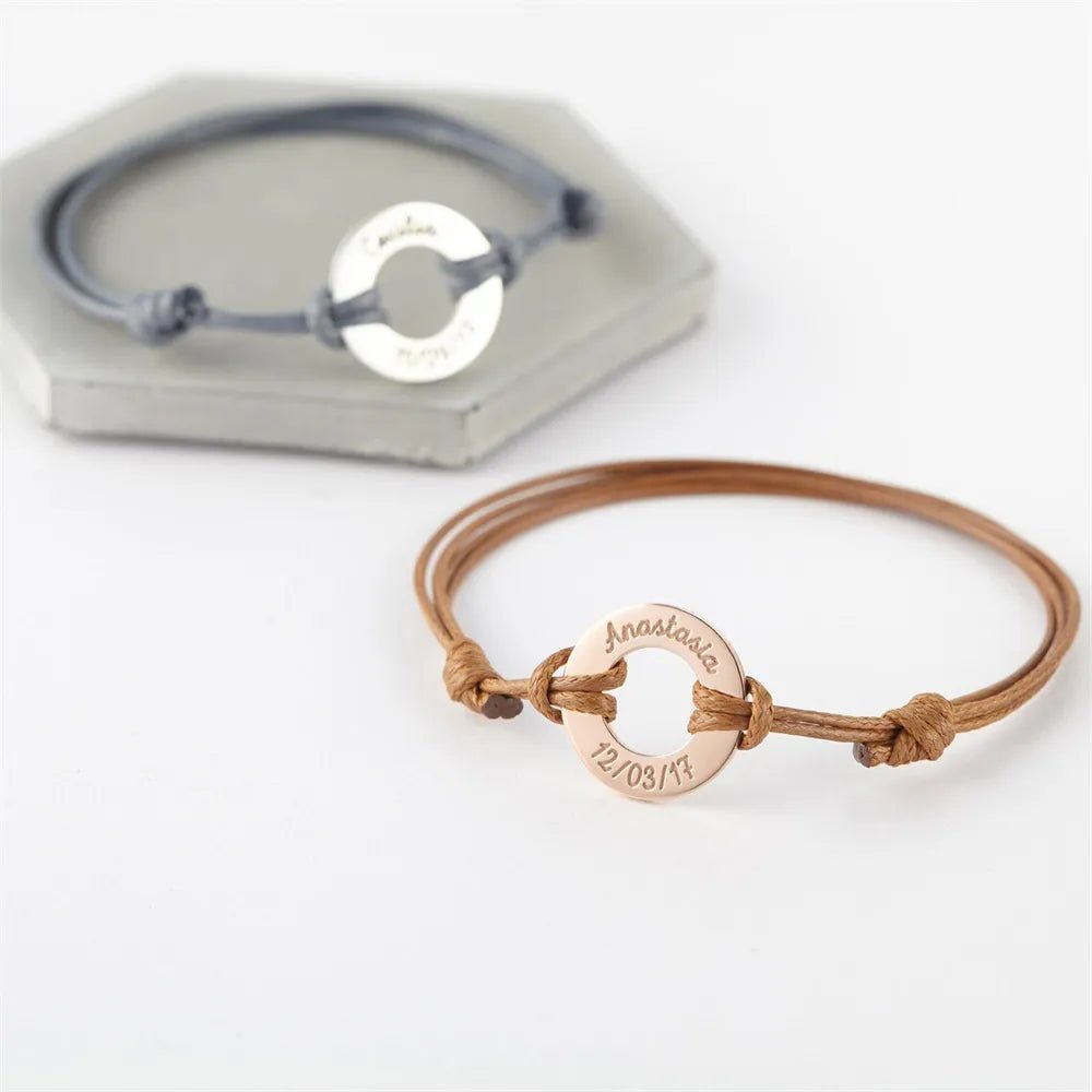 Bracelet Medaille Personnalisé Avec Corde Pour Couple - Bijoux De Lune