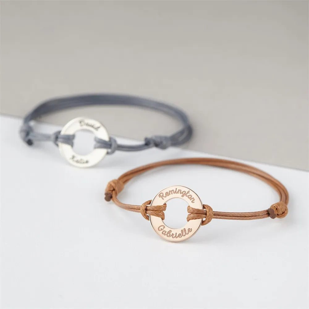 Bracelet Medaille Personnalisé Avec Corde Pour Couple - Bijoux De Lune