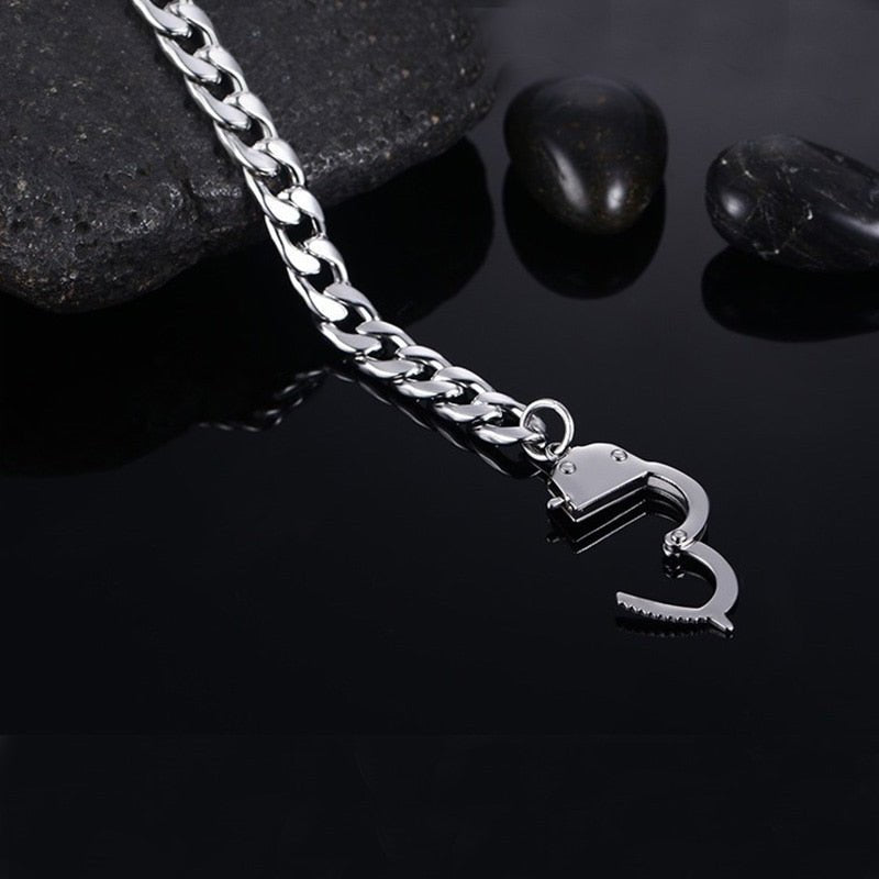 Bracelet Menotte Pour Hommes Et Couples En Acier Inoxydable Style Punk - Bijoux De Lune