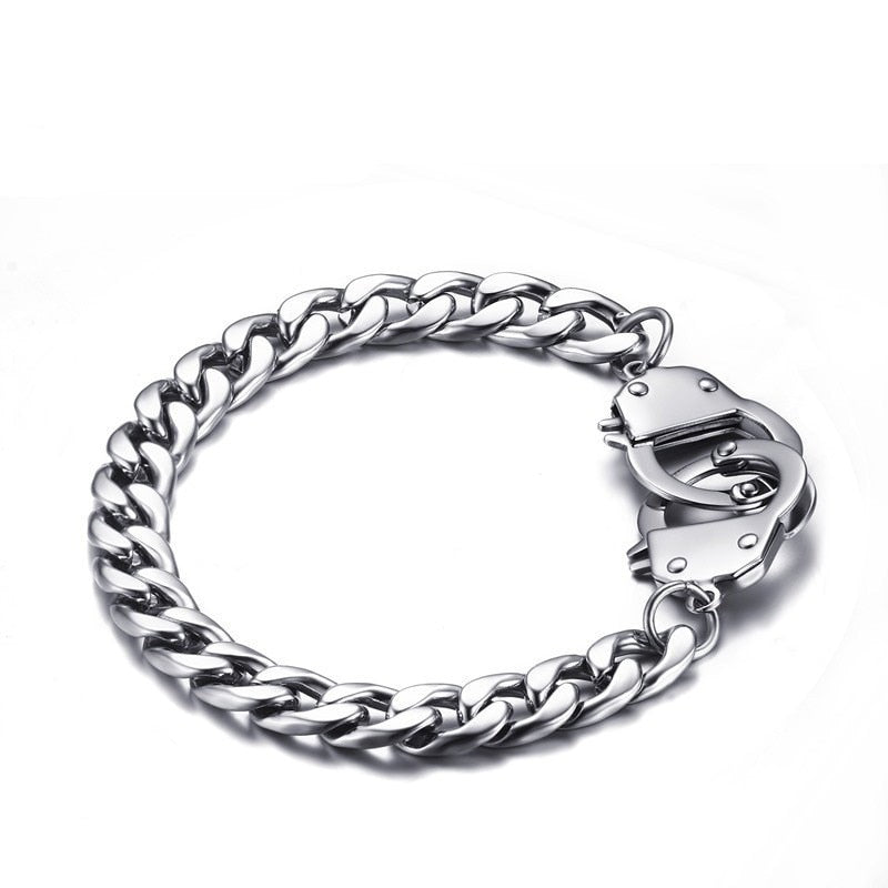 Bracelet Menotte Pour Hommes Et Couples En Acier Inoxydable Style Punk - Bijoux De Lune