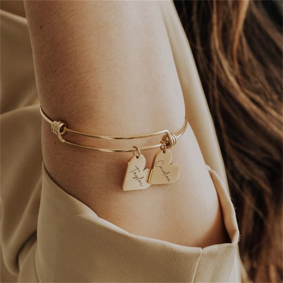 Bracelet Personnalisé Femme En Forme de Coeur avec Prénom Brodé - Bijoux De Lune
