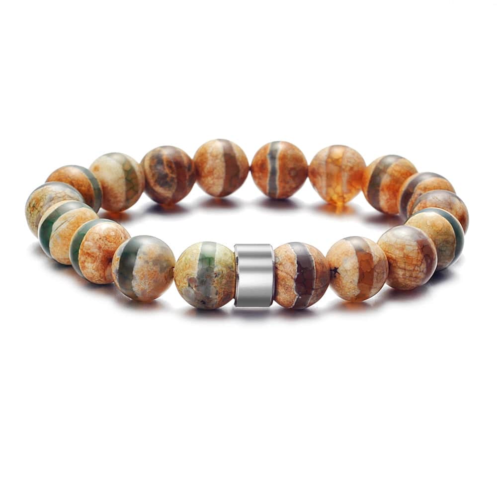 Bracelet Personnalisé Homme De Perles De Pierre Naturelle Les Nom De Famille Sculpté Perle Oeil De Tigre - Bijoux De Lune