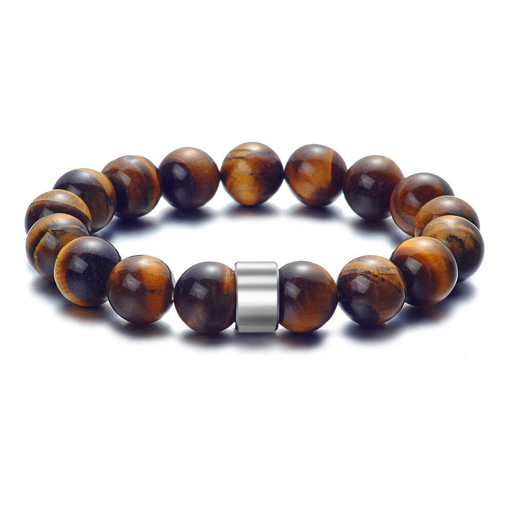 Bracelet Personnalisé Homme De Perles De Pierre Naturelle Les Nom De Famille Sculpté Perle Oeil De Tigre - Bijoux De Lune
