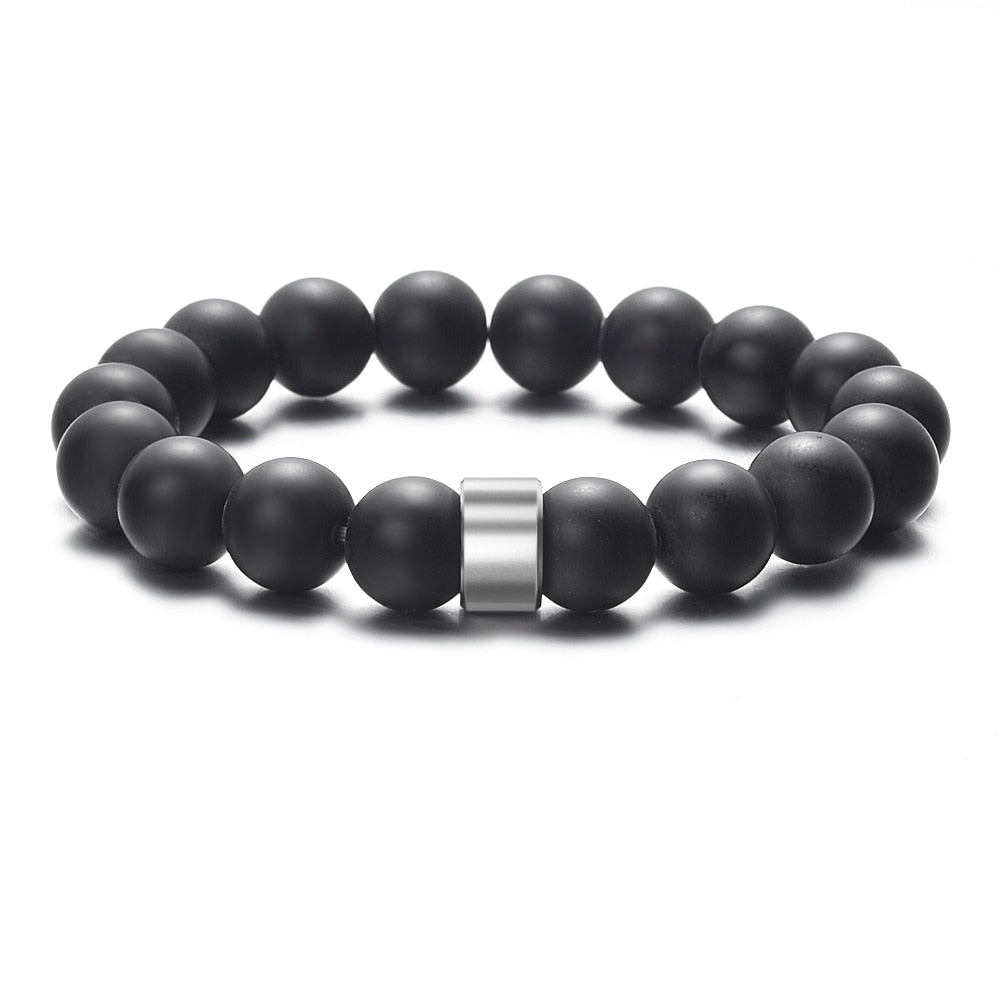 Bracelet Personnalisé Homme De Perles De Pierre Naturelle Les Nom De Famille Sculpté Perle Oeil De Tigre - Bijoux De Lune