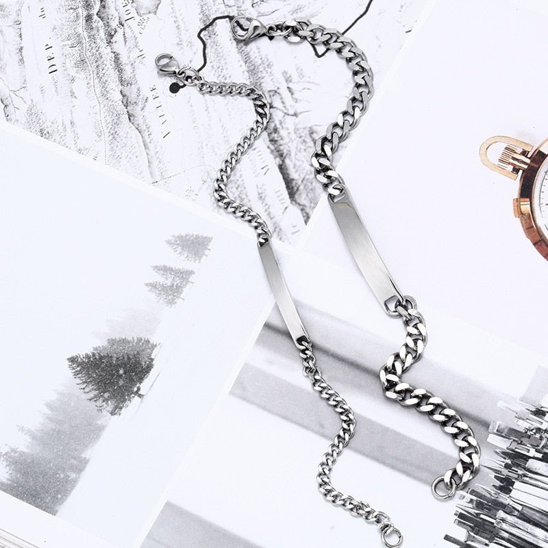 Bracelet Personnalisé Homme Logo Et Nom Graver En Acier Inoxydable - Bijoux De Lune