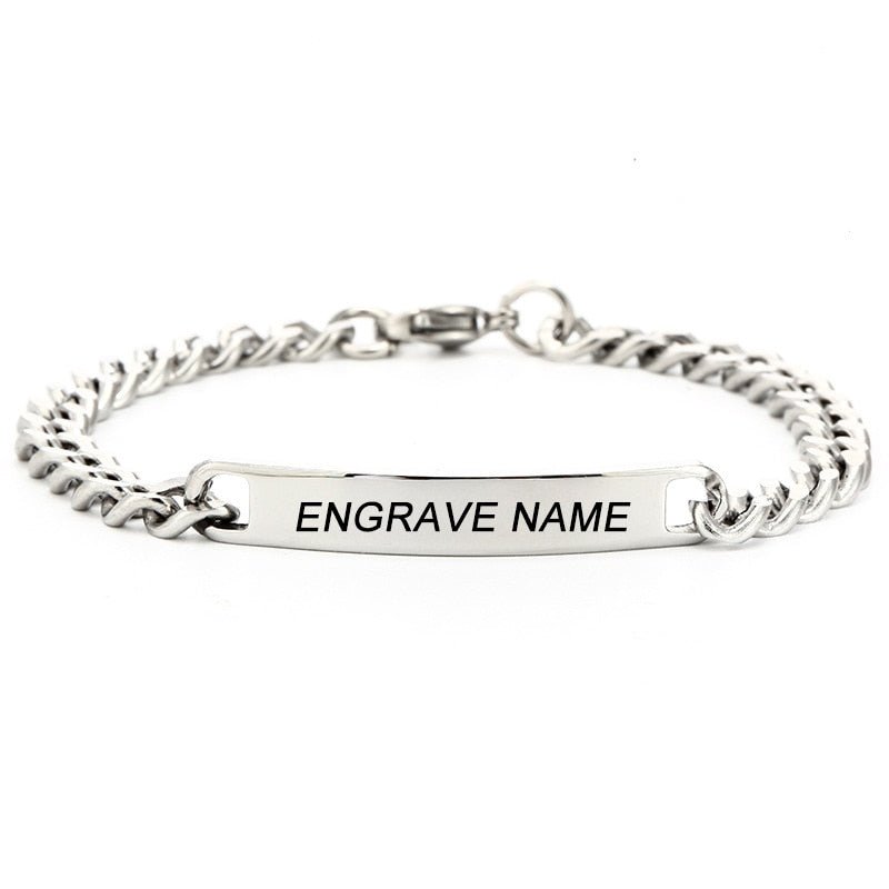 Bracelet Personnalisé Homme Logo Et Nom Graver En Acier Inoxydable - Bijoux De Lune