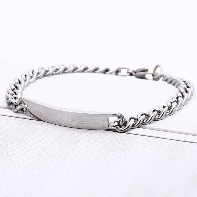 Bracelet Personnalisé Homme Logo Et Nom Graver En Acier Inoxydable - Bijoux De Lune