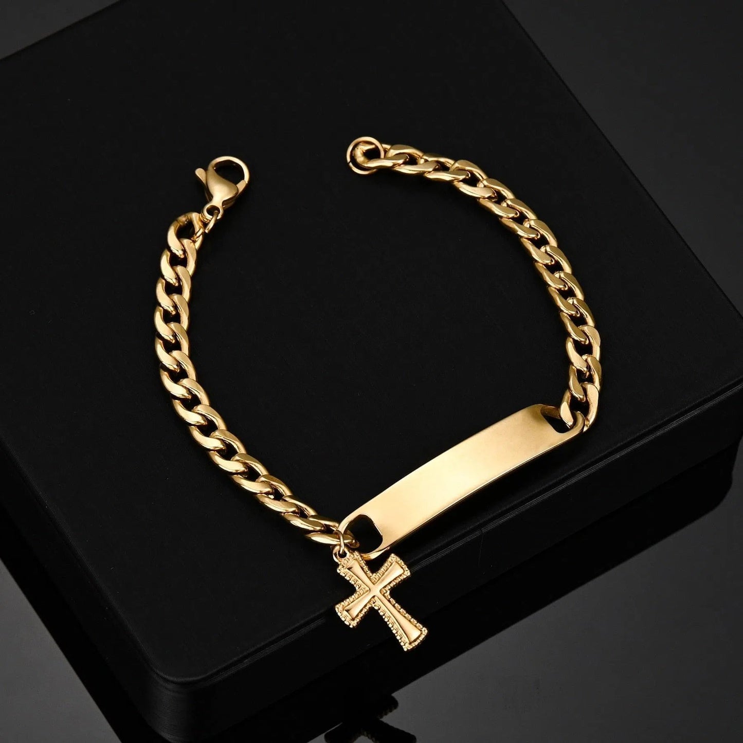 Bracelet Personnalisé Homme Luxe Chaîne Cubaine Ajustable Avec Nom Brodé - Bijoux De Lune
