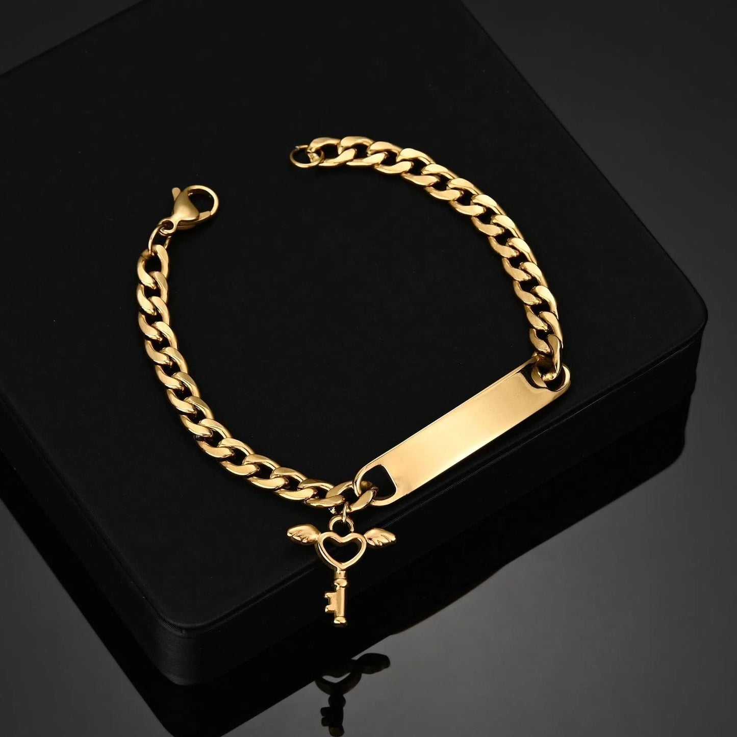 Bracelet Personnalisé Homme Luxe Chaîne Cubaine Ajustable Avec Nom Brodé - Bijoux De Lune