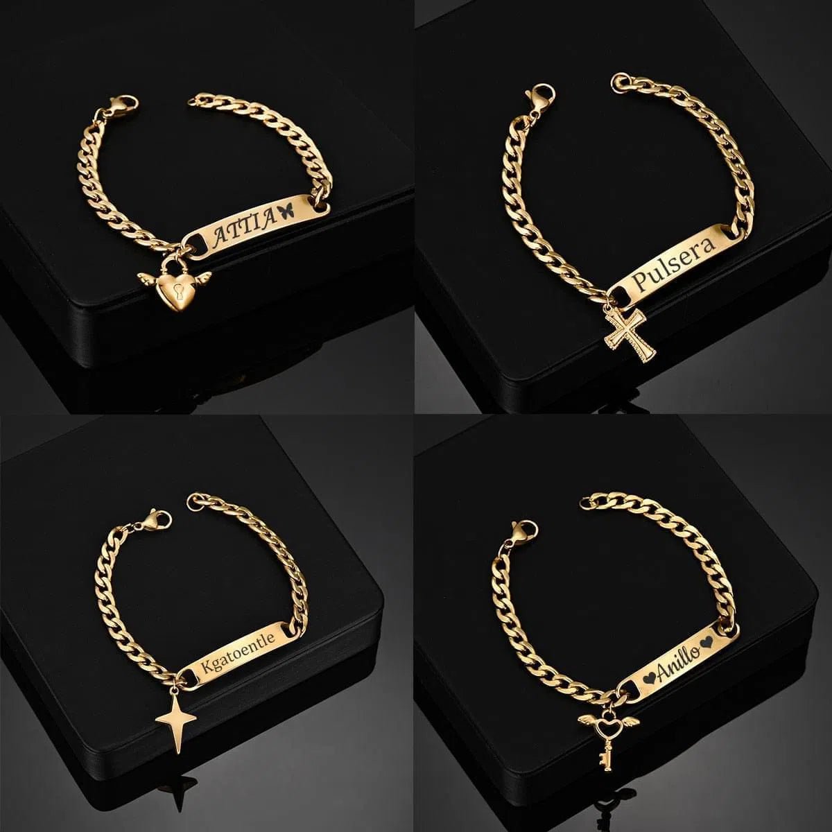 Bracelet Personnalisé Homme Luxe Chaîne Cubaine Ajustable Avec Nom Brodé - Bijoux De Lune