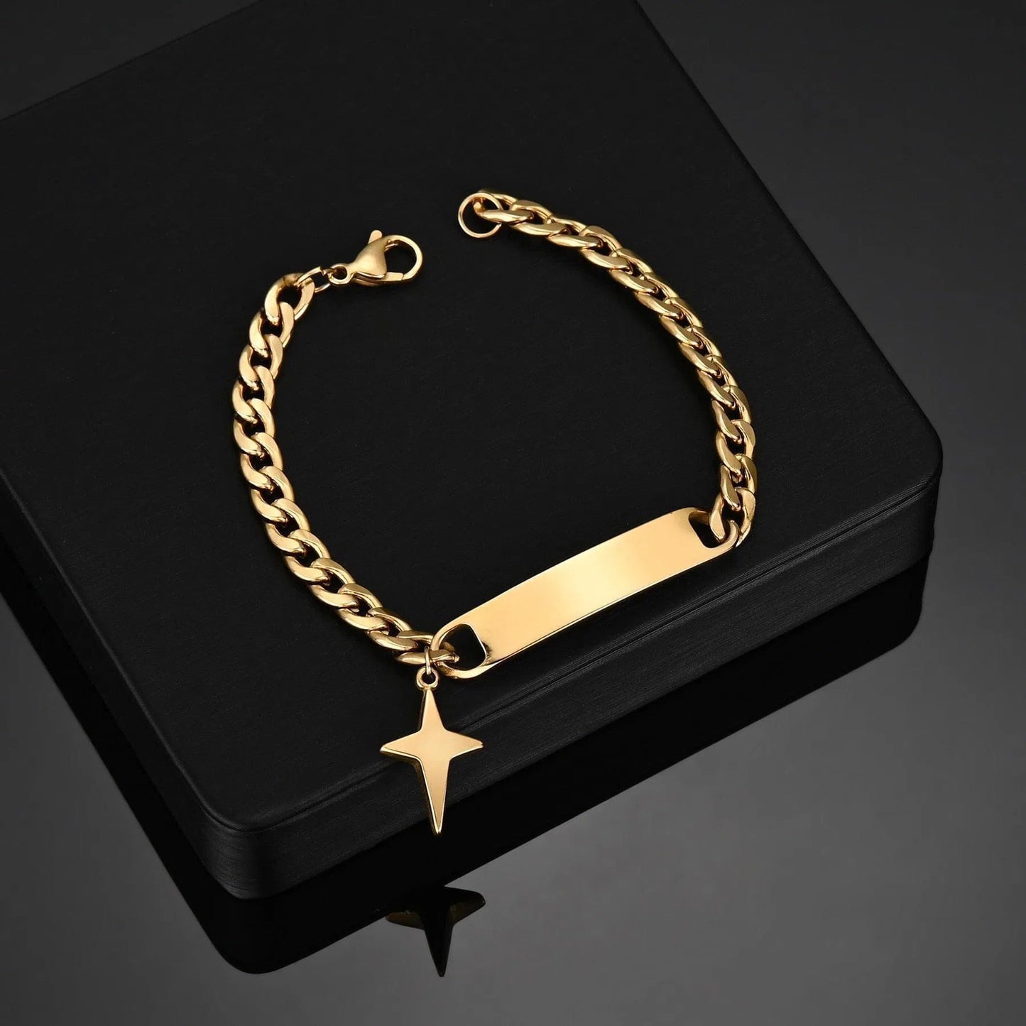 Bracelet Personnalisé Homme Luxe Chaîne Cubaine Ajustable Avec Nom Brodé - Bijoux De Lune